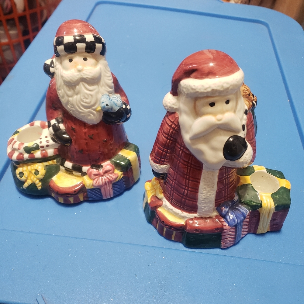 Sakura Debbie Mumm Festive Santa Claus Candle Holders Set X2